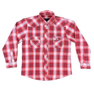 Cowgirl Legend Girls XL Western Pearl Snap Plaid Shirt Red Rodeo Cowgirl
